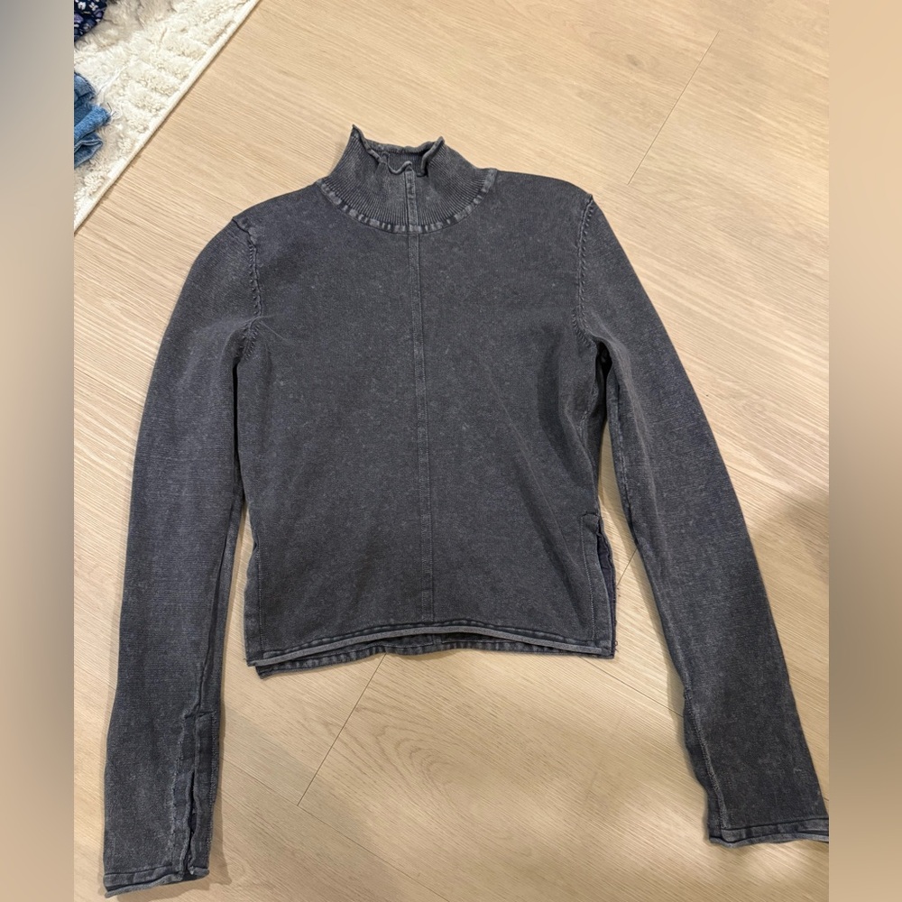Women's Zara Mock Neck Grey Washed Long Sleeve